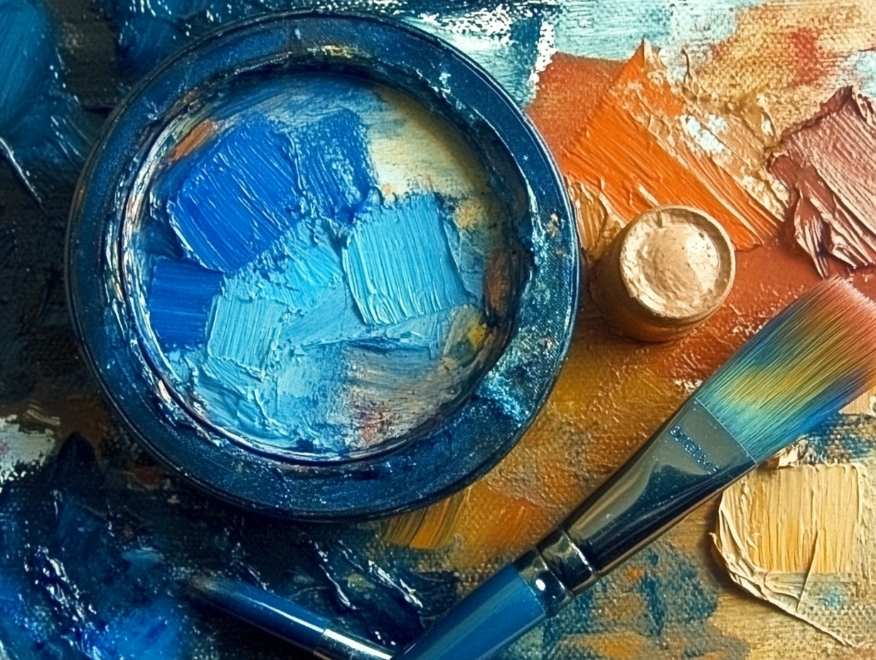 Oil paint mixing demonstration showing various colors being blended on a palette